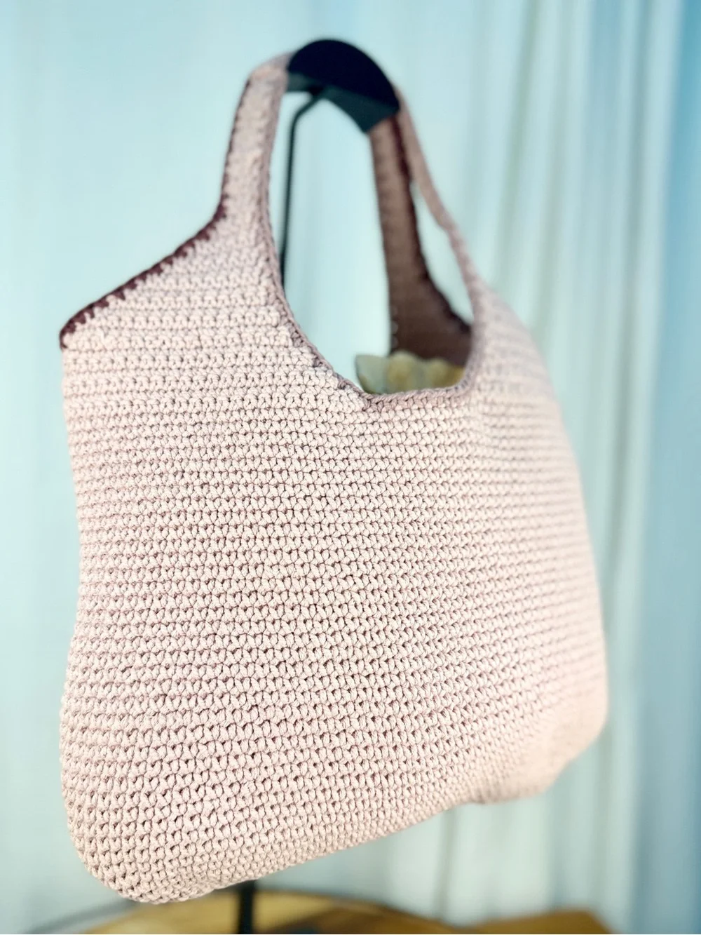 Madewell Crochet Shopper Tote Bag Wisteria Dove Pink Mauve Woven Purse EUC